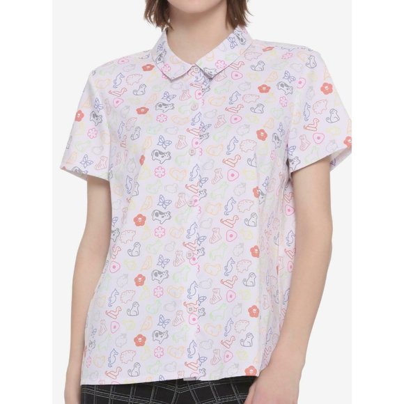 Fruits Basket Icons All Over Print Woven Top Button Up Womens Juniors Size M - Picture 1 of 12